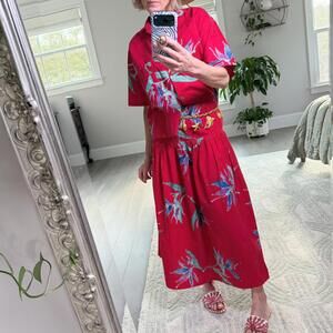 Java Wraps Red Floral Shirt & Maxi Skirt Set Size Small